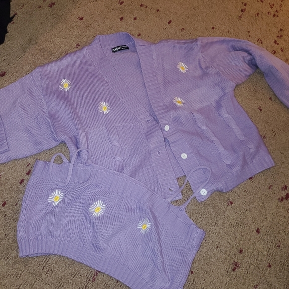 Button Front Embroidered Detail Cardigan With Cami - Picture 5 of 7